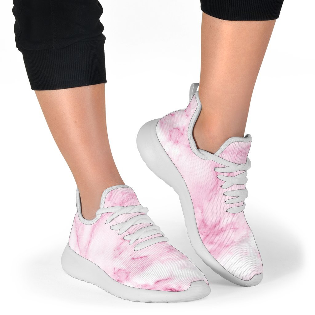 White Pink Marble Print Mesh Knit Shoes GearFrost