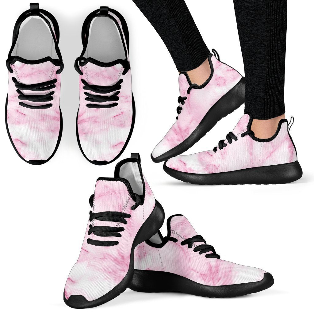 White Pink Marble Print Mesh Knit Shoes GearFrost