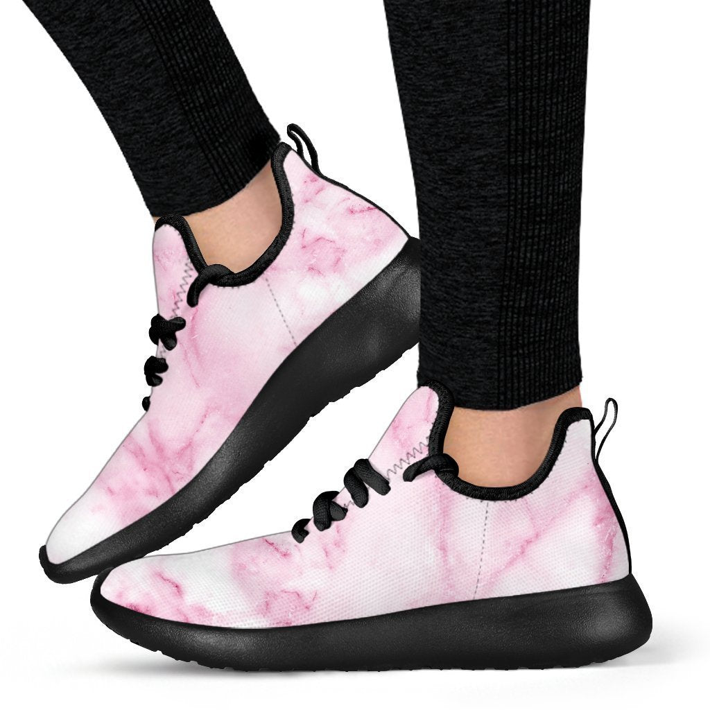 White Pink Marble Print Mesh Knit Shoes GearFrost