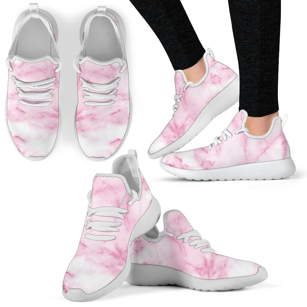 White Pink Marble Print Mesh Knit Shoes GearFrost