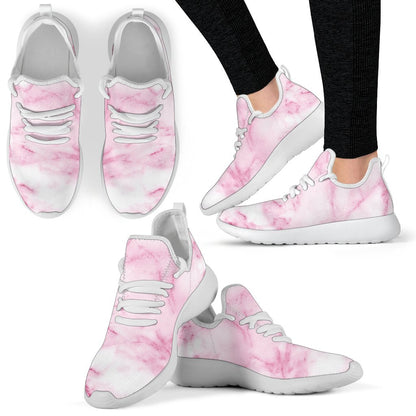 White Pink Marble Print Mesh Knit Shoes GearFrost