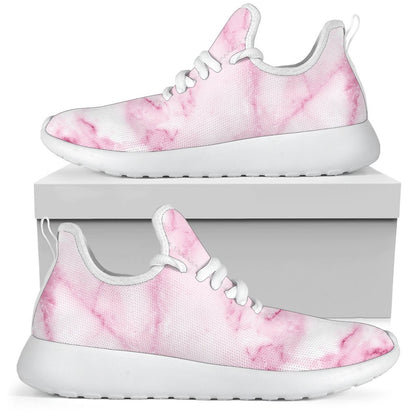 White Pink Marble Print Mesh Knit Shoes GearFrost