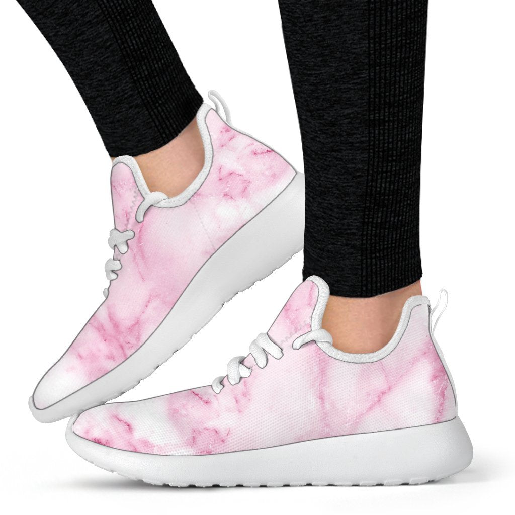White Pink Marble Print Mesh Knit Shoes GearFrost