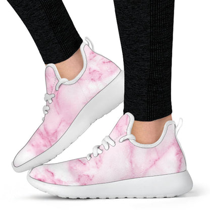 White Pink Marble Print Mesh Knit Shoes GearFrost