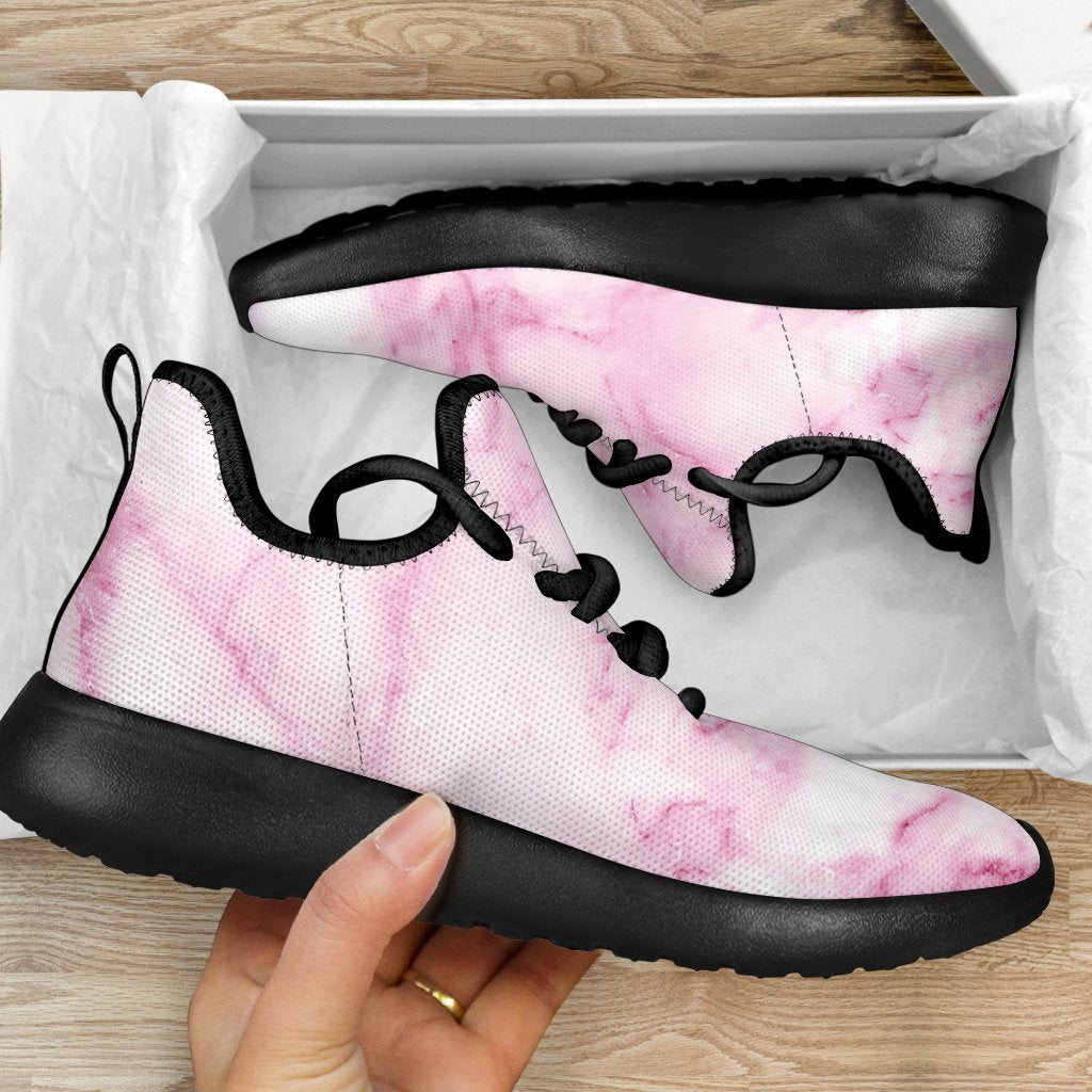 White Pink Marble Print Mesh Knit Shoes GearFrost