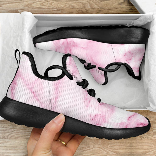 White Pink Marble Print Mesh Knit Shoes GearFrost