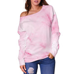 White Pink Marble Print Off Shoulder Sweatshirt GearFrost