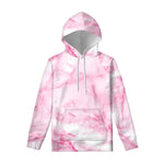 White Pink Marble Print Pullover Hoodie
