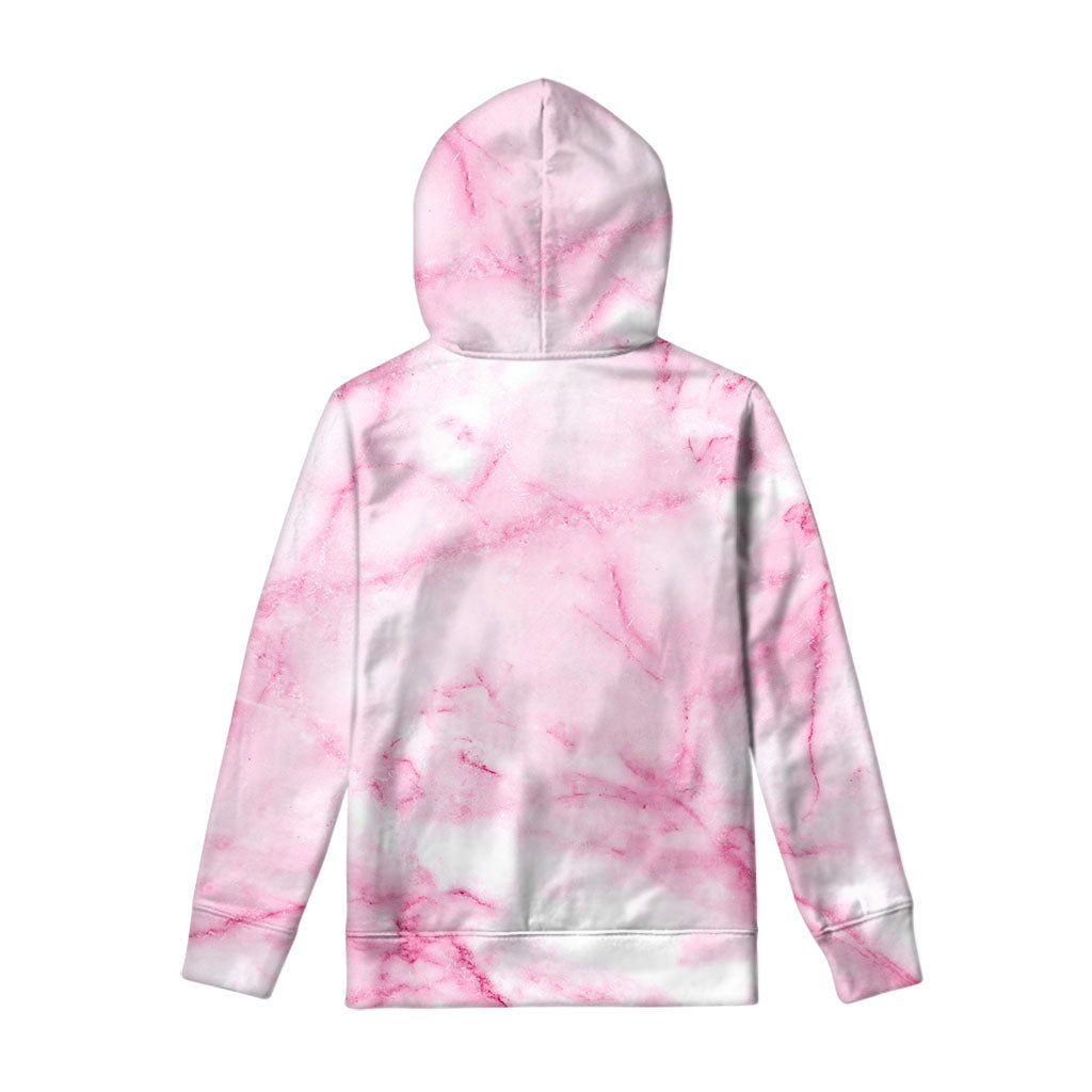 White Pink Marble Print Pullover Hoodie