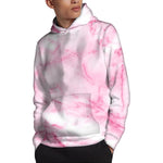White Pink Marble Print Pullover Hoodie