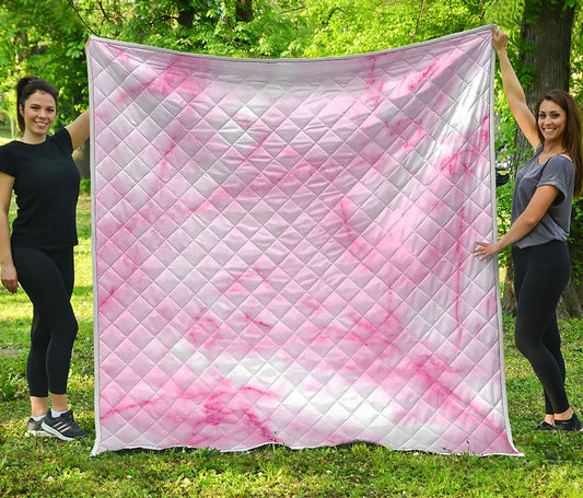 White Pink Marble Print Quilt