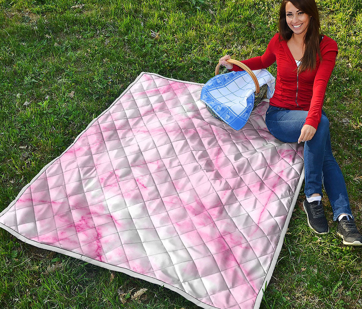 White Pink Marble Print Quilt
