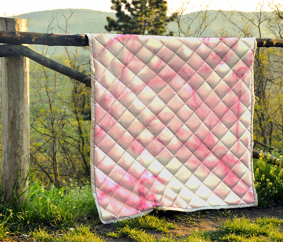 White Pink Marble Print Quilt