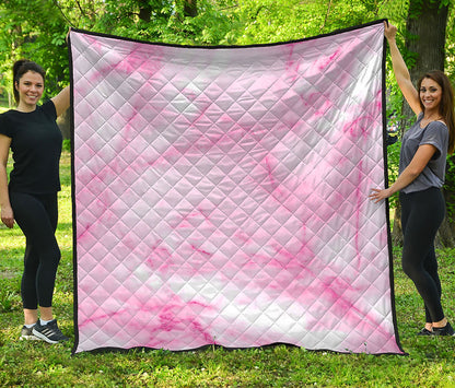 White Pink Marble Print Quilt