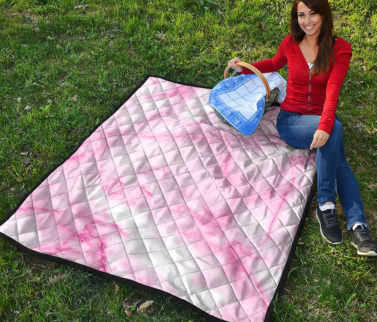 White Pink Marble Print Quilt