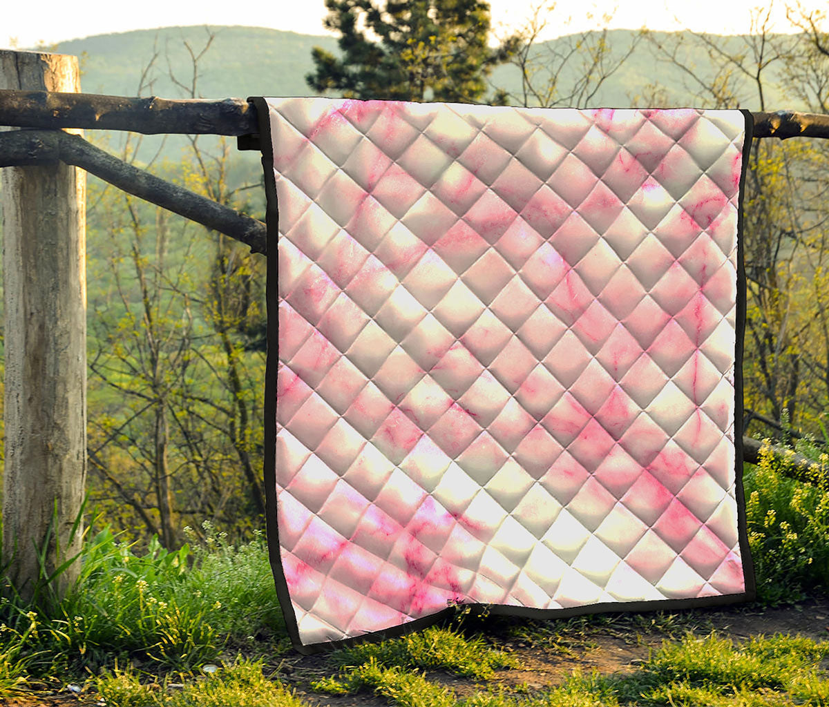 White Pink Marble Print Quilt