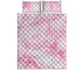 White Pink Marble Print Quilt Bed Set