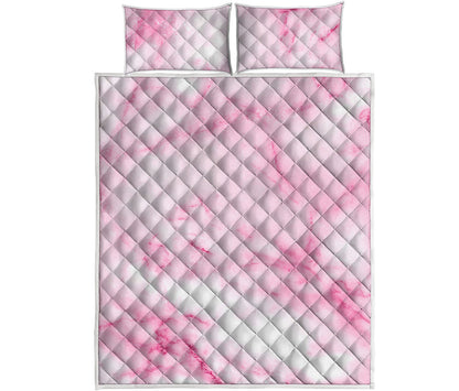 White Pink Marble Print Quilt Bed Set