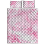 White Pink Marble Print Quilt Bed Set