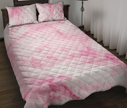 White Pink Marble Print Quilt Bed Set