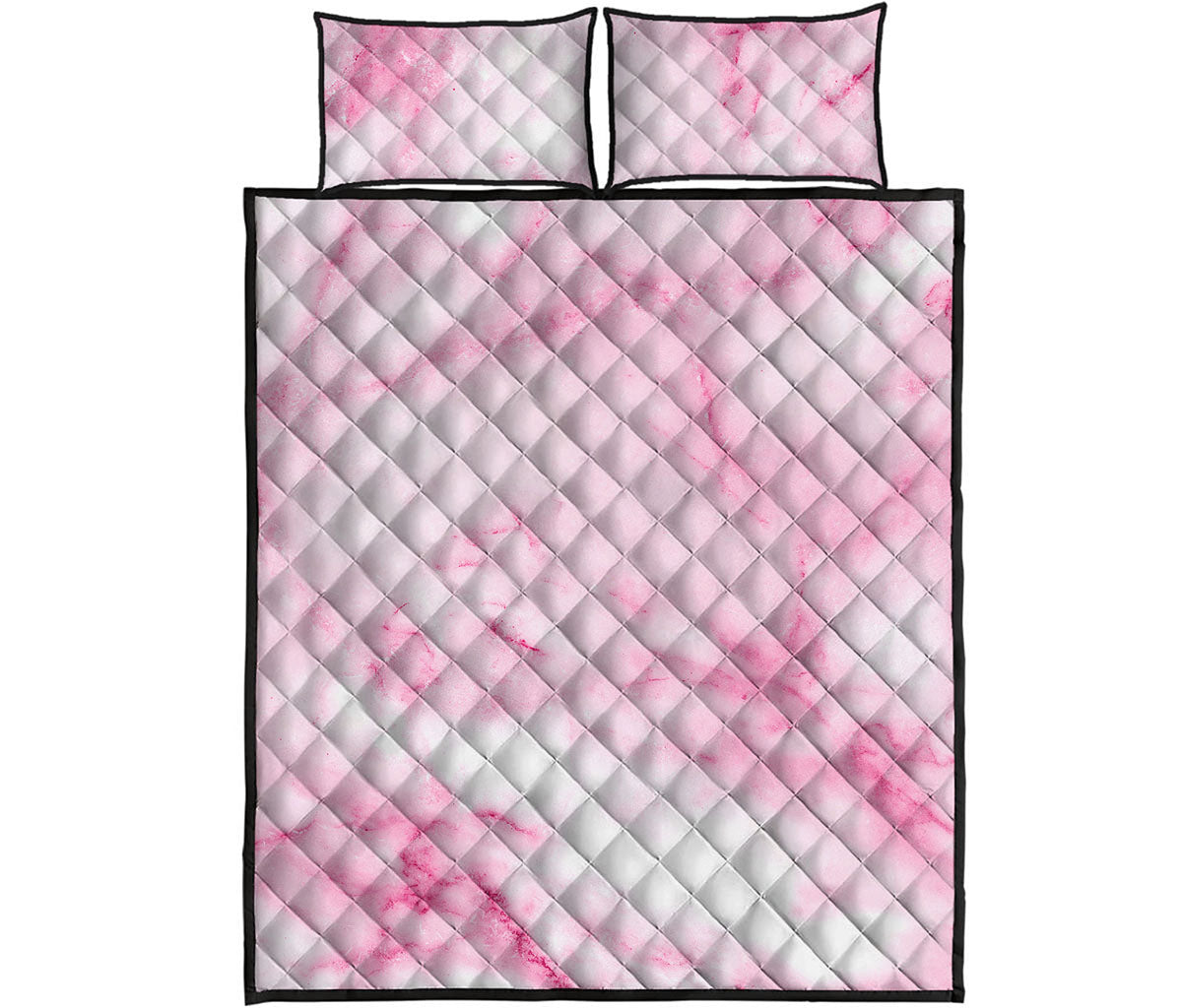 White Pink Marble Print Quilt Bed Set