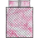 White Pink Marble Print Quilt Bed Set