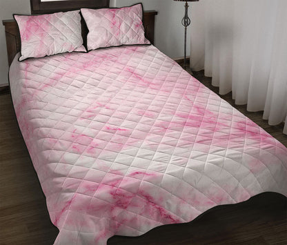 White Pink Marble Print Quilt Bed Set