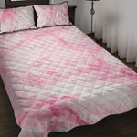 White Pink Marble Print Quilt Bed Set