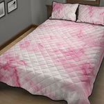 White Pink Marble Print Quilt Bed Set