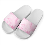 White Pink Marble Print White Slide Sandals