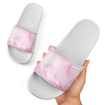 White Pink Marble Print White Slide Sandals