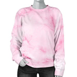 White Pink Marble Print Women's Crewneck Sweatshirt GearFrost