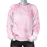 White Pink Marble Print Women's Crewneck Sweatshirt GearFrost