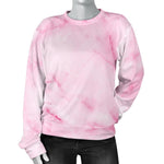 White Pink Marble Print Women's Crewneck Sweatshirt GearFrost