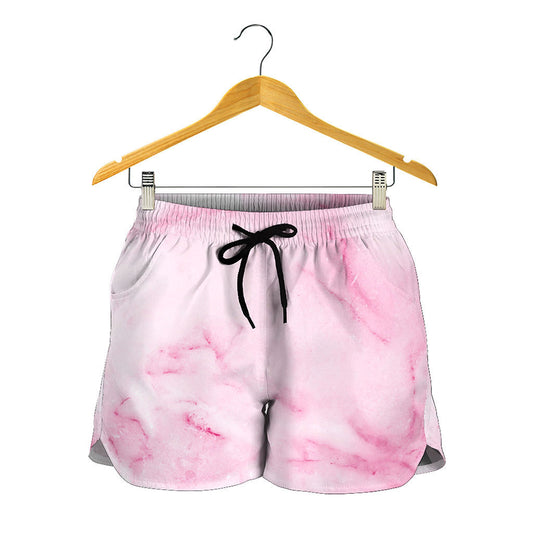 White Pink Marble Print Women's Shorts