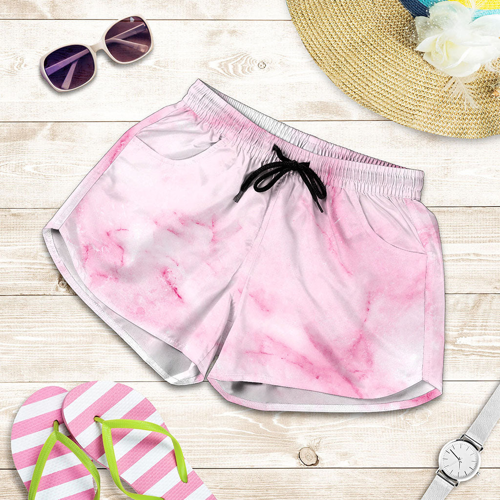 White Pink Marble Print Women's Shorts