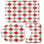White Red And Beige Argyle Pattern Print 3 Piece Bath Mat Set