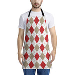 White Red And Beige Argyle Pattern Print Apron