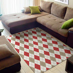 White Red And Beige Argyle Pattern Print Area Rug