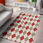 White Red And Beige Argyle Pattern Print Area Rug