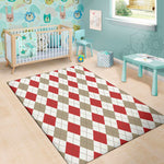 White Red And Beige Argyle Pattern Print Area Rug