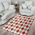 White Red And Beige Argyle Pattern Print Area Rug
