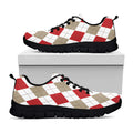 White Red And Beige Argyle Pattern Print Black Running Shoes
