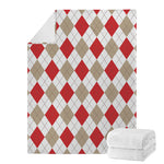 White Red And Beige Argyle Pattern Print Blanket