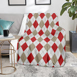 White Red And Beige Argyle Pattern Print Blanket
