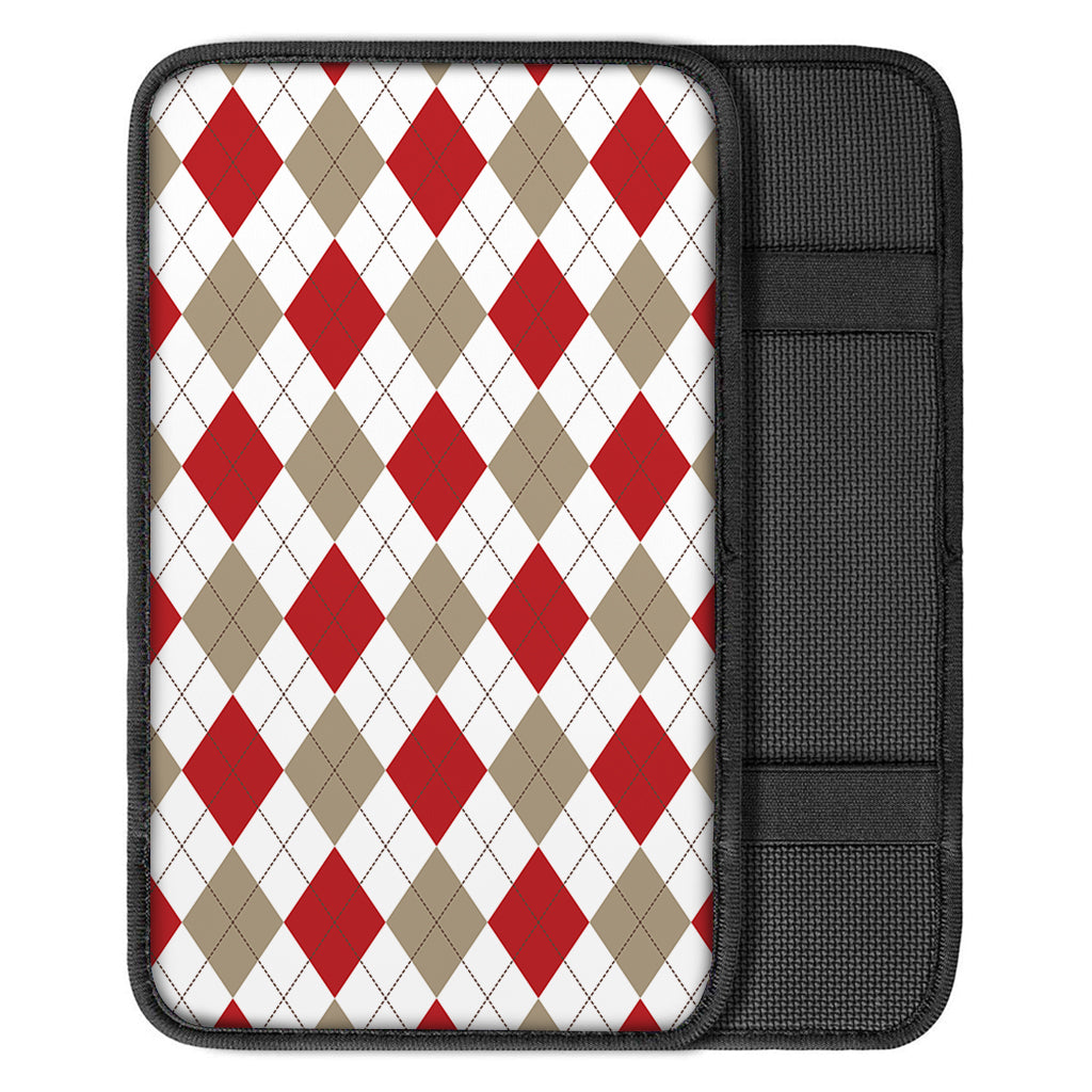 White Red And Beige Argyle Pattern Print Car Center Console Cover