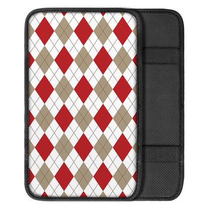 White Red And Beige Argyle Pattern Print Car Center Console Cover