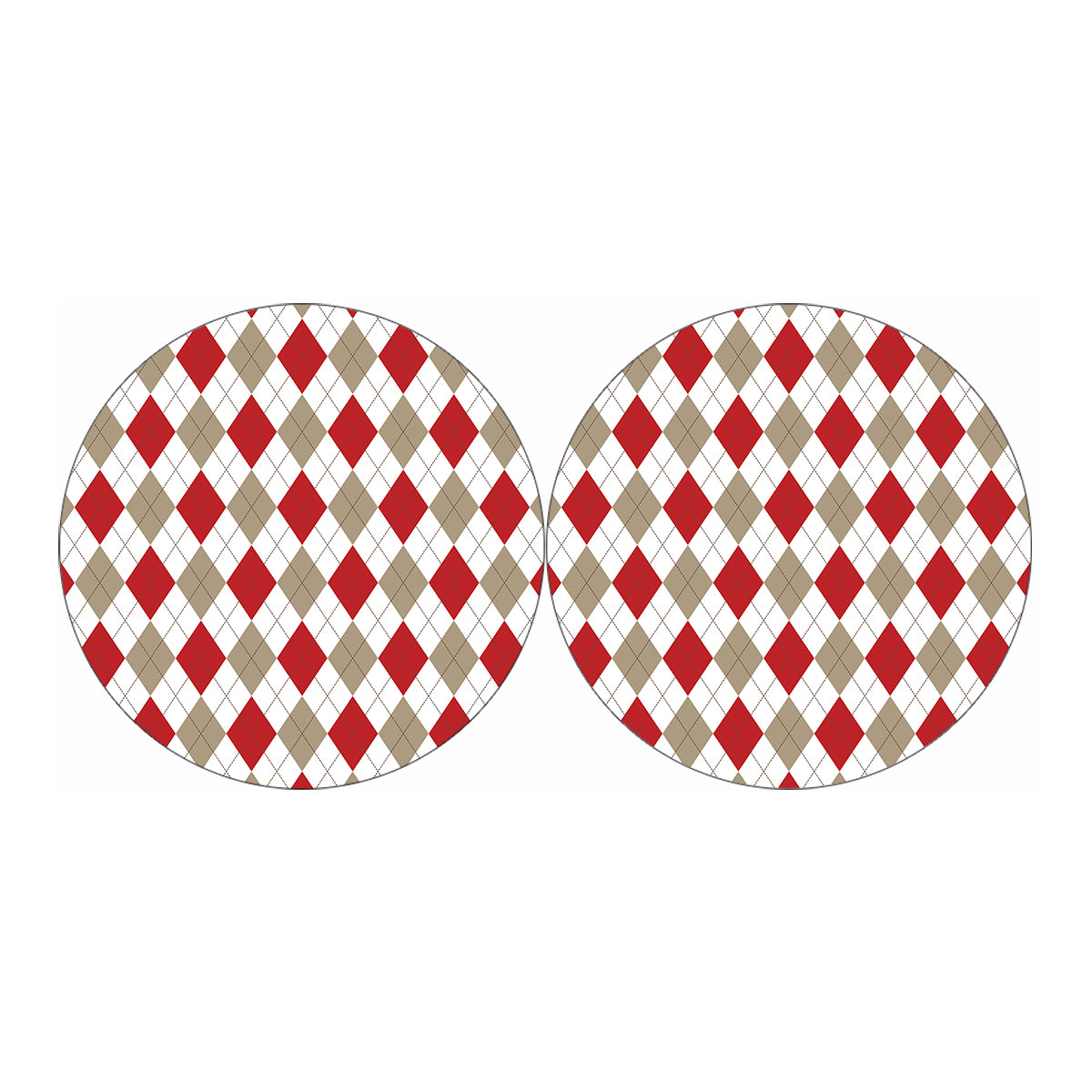 White Red And Beige Argyle Pattern Print Car Coasters