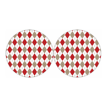 White Red And Beige Argyle Pattern Print Car Coasters