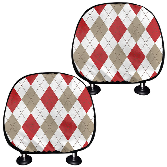 White Red And Beige Argyle Pattern Print Car Headrest Covers